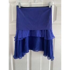 Shan Womens 8 Blue Ruffle tiered Silk Mini Skirt Canada